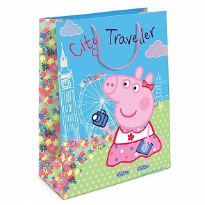 Пакет подарочный – Свинка Пеппа на каникулах, 35 х 25 х 9 см. (Росмэн, 31019ros)